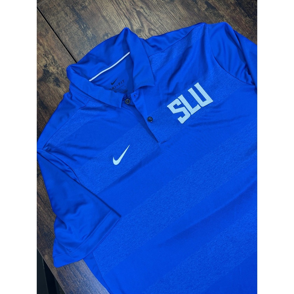 Nike Dri-Fit St Louis Billikens SLU Polo Shirt Blue Short Sleeve Men's Size L